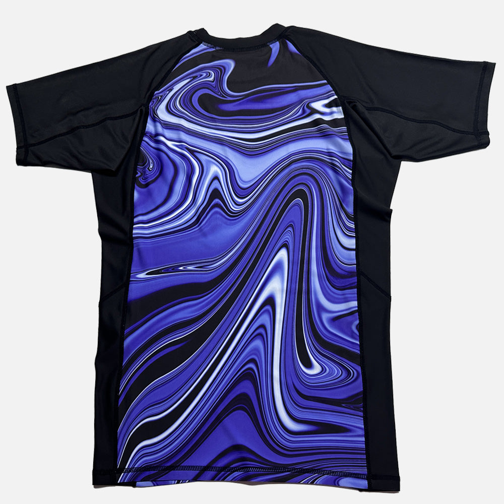 MA1 Liquid Blue Short Sleeve Rashguard, rear view