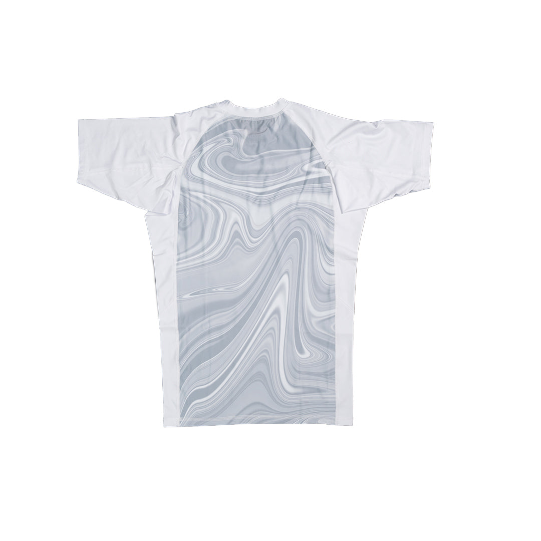 MA1 Liquid White Short Sleeve Rashguard with sublimated liquid print