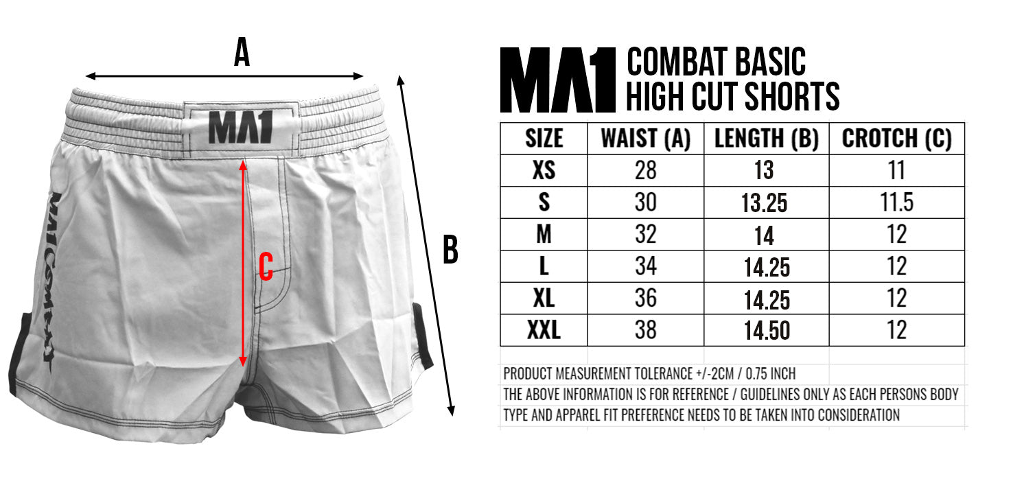 MA1 High Cut Shorts Size Chart