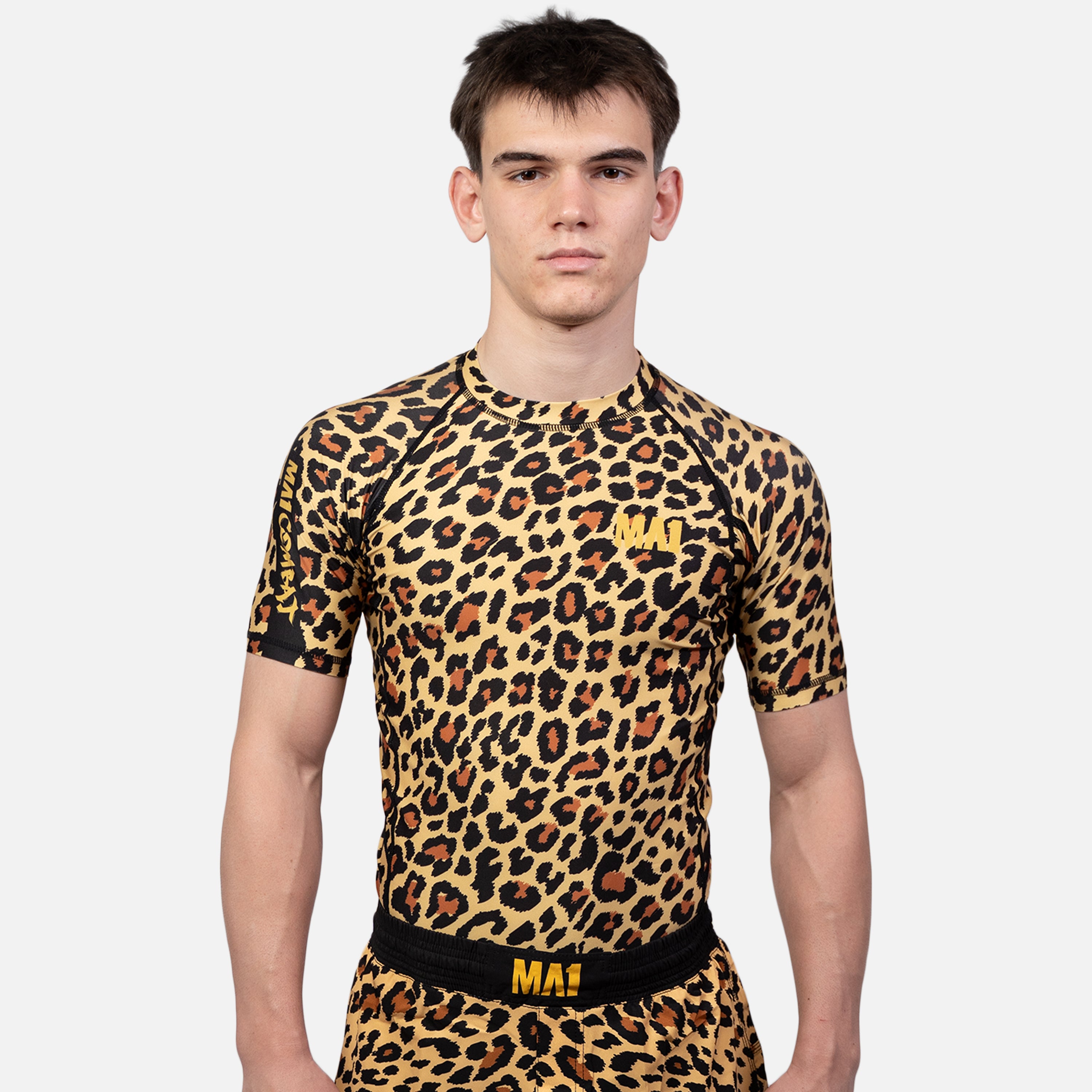 MA1 #F**kCraigJones Gold Leopard Rash Guard