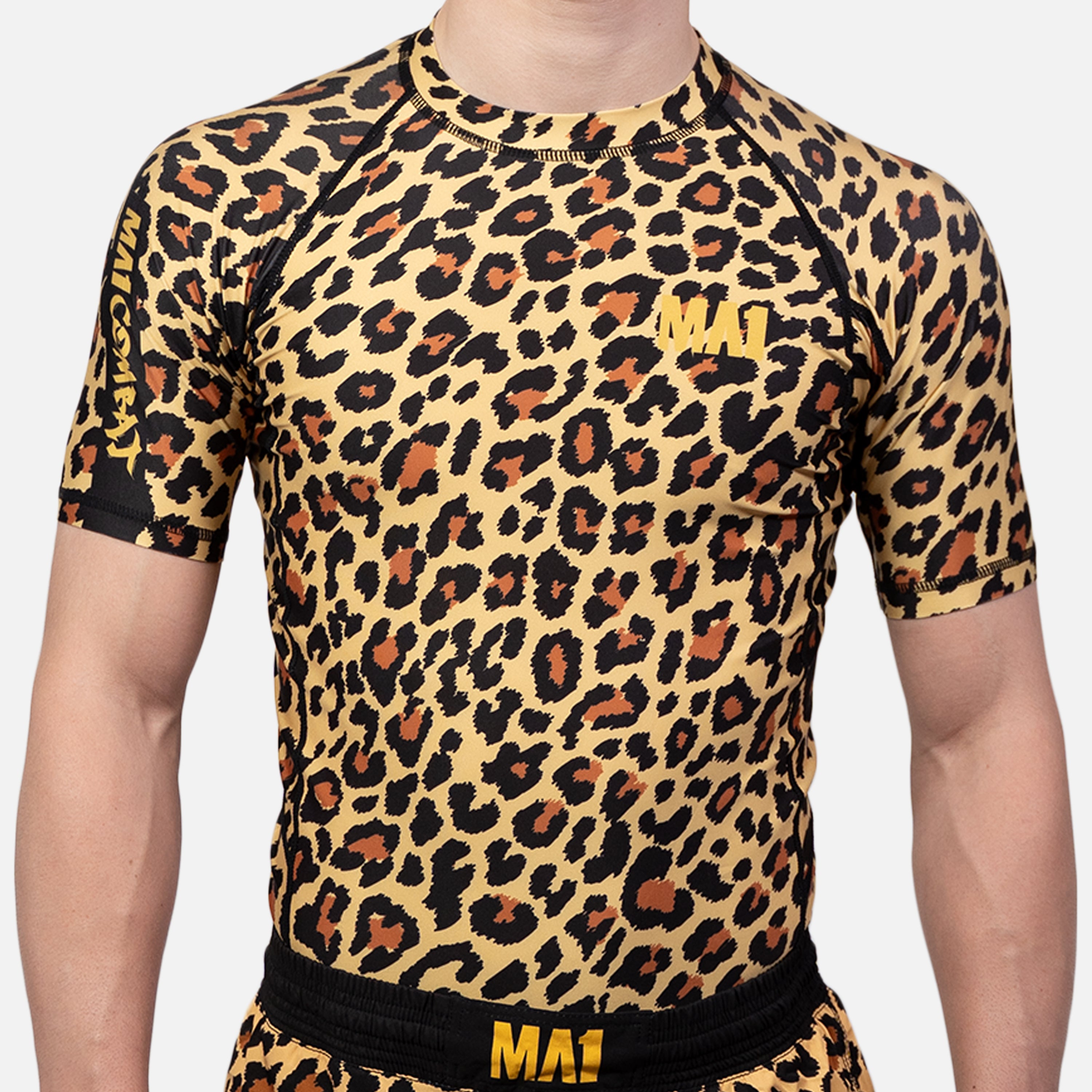 MA1 #F**kCraigJones Gold Leopard Rash Guard