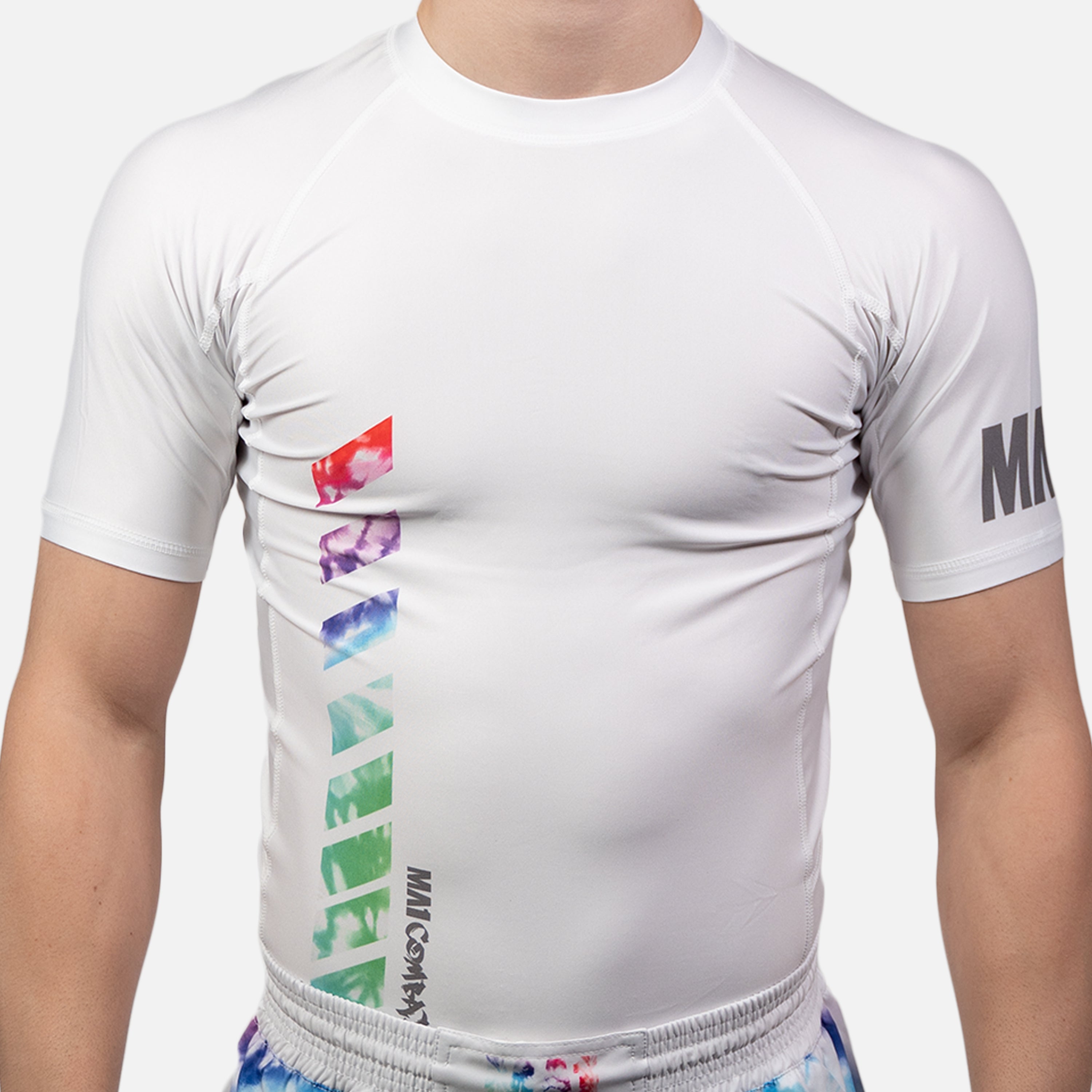 MA1 Tie Dye White Logo Short Sleeve Rash Guard