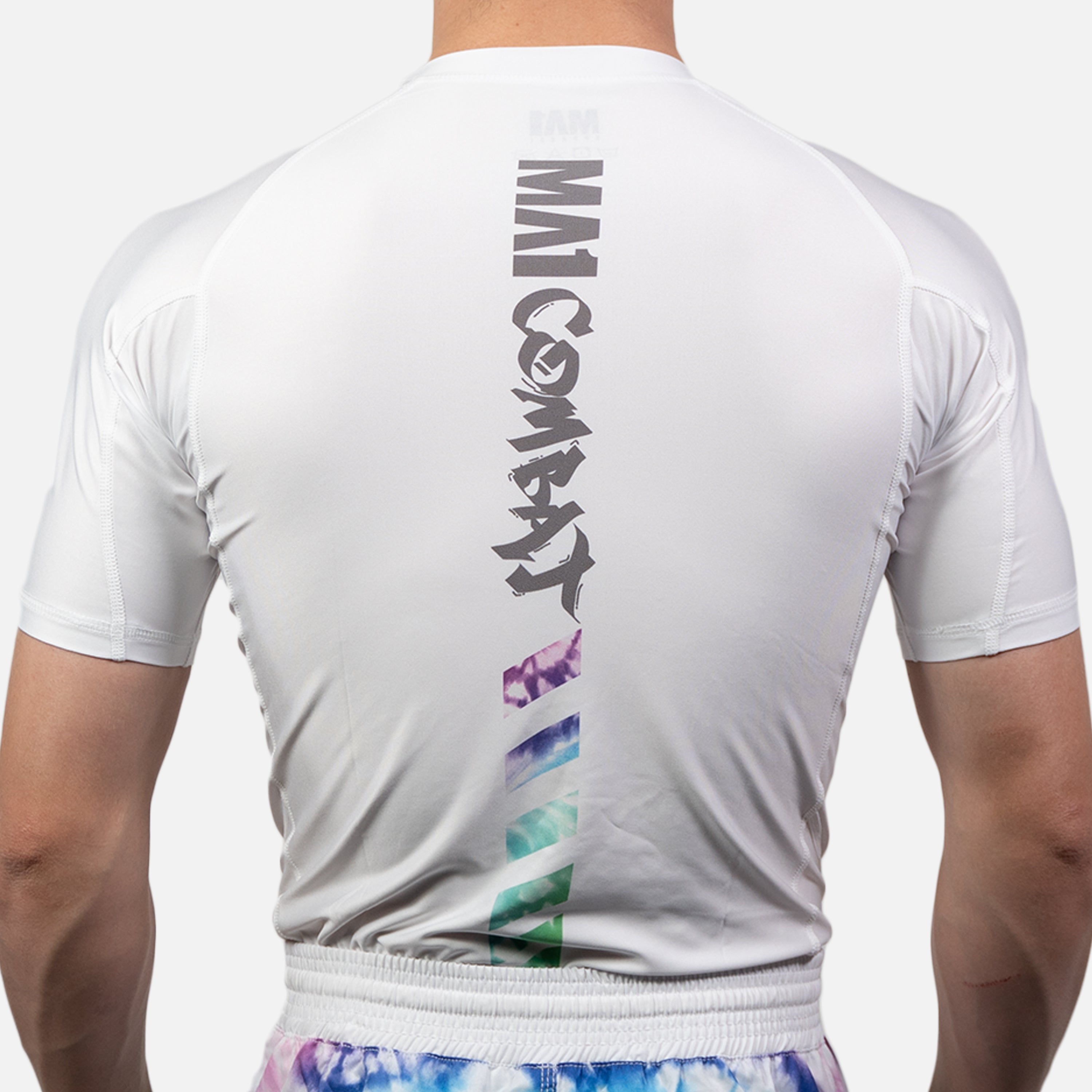 MA1 Tie Dye White Logo Short Sleeve Rash Guard